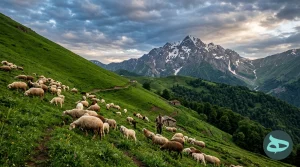چراگاه‌های مرتفع و نمای کوه درفک در ییلاقات خورگام رودبار