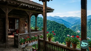 چشماندازی خیرهکننده از تپههای سرسبز و خانههای سنتی در روستای حشمت آباد رودبار که در میان مه غلیظ صبحگاهی محصور شده است.